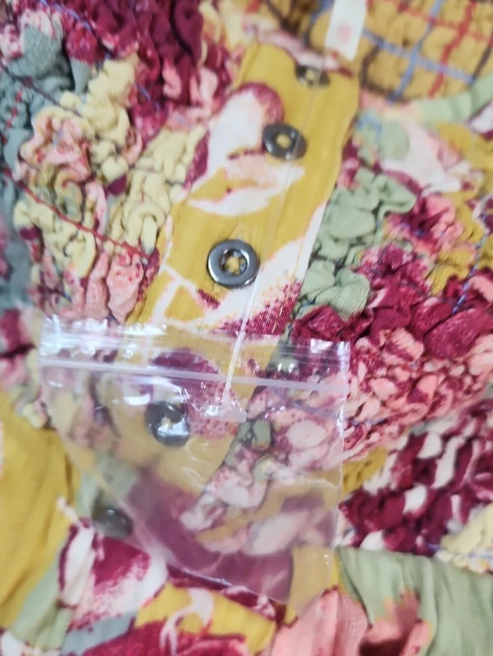 Free People Yellow Floral Smocked Jumpsuit with Burgundy Accents